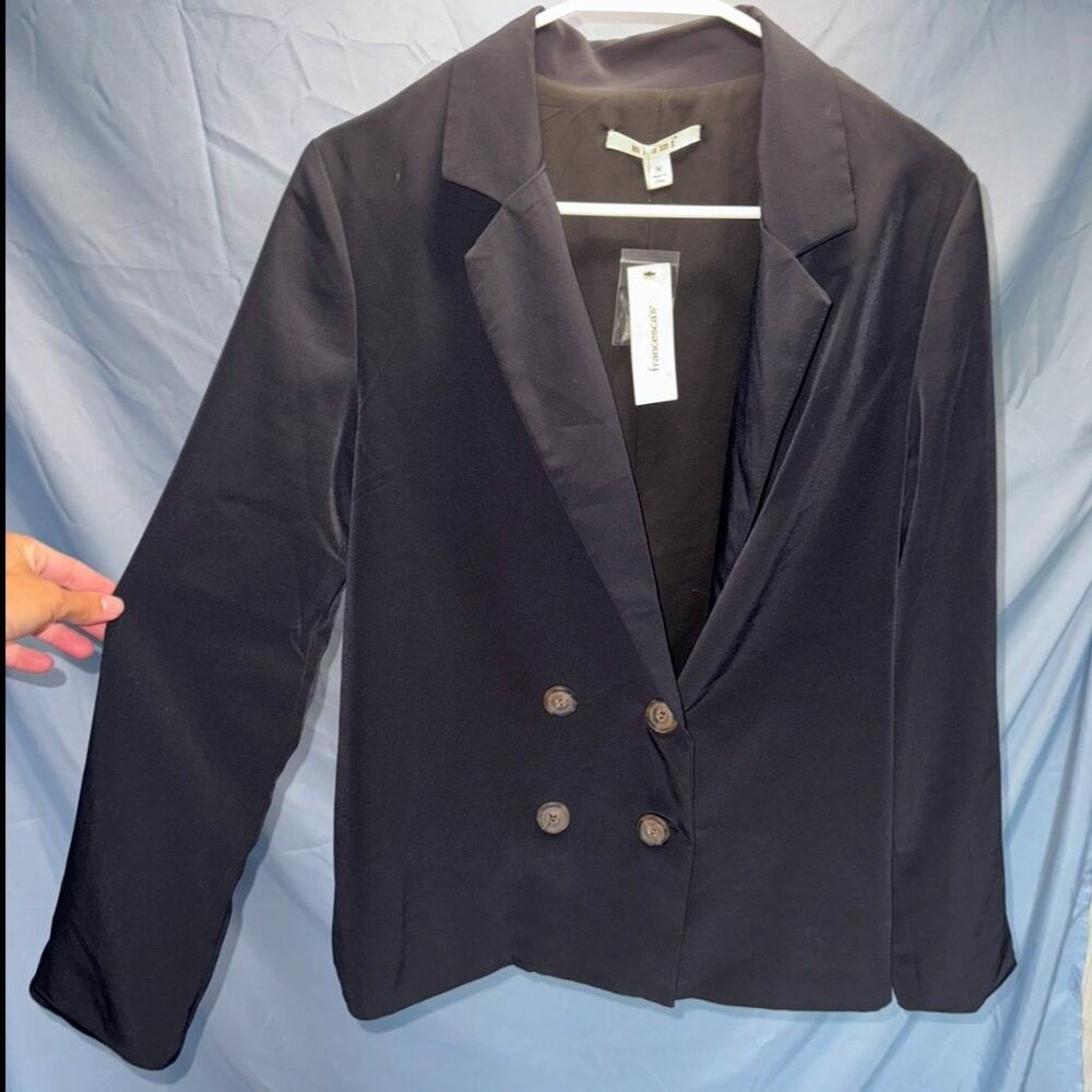Solid Black Button Women's Suit Jacket